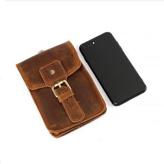 Vintage Brown Leather Men's Belt Pouch Cell Phone Holster Belt Bag For Men