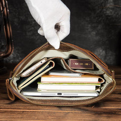 Vintage Brown Leather Men's Small Vertical Messenger Bag Side Bags Courier Bag For Men - imessengerbags