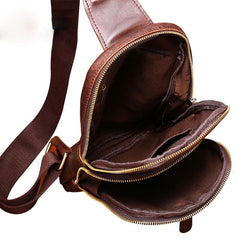 Cool Mens Red Brown Leather Chest Bag Sling Bag Crossbody Sling Bag For Men - imessengerbags