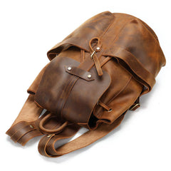 Vintage Leather Men's Barrel Backpack Travel Backpack Brown College Backpack For Men - imessengerbags