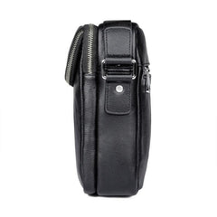 Black Leather 8 inches Small Side Bag Vertical Courier Bag Messenger Bag For Men