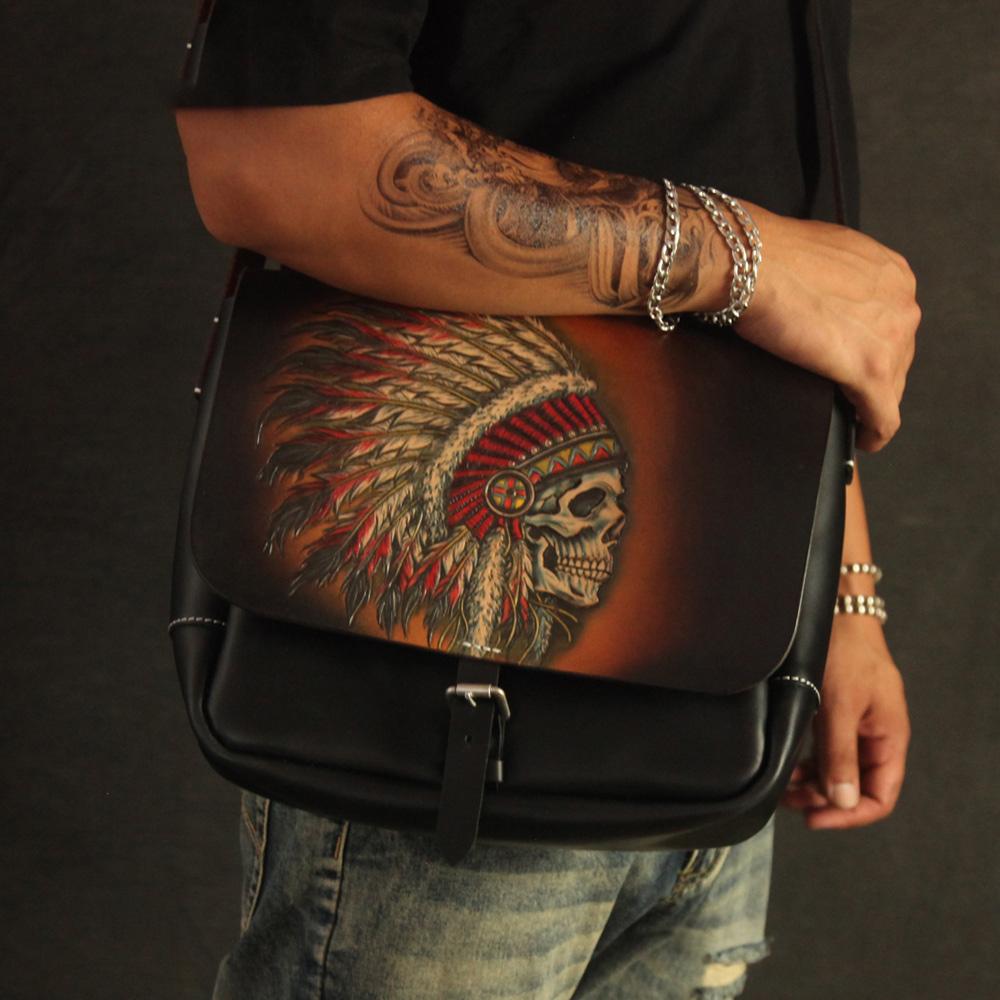 Handmade Black Tooled Chinese Lion Leather Courier Bag Messenger Bag F –  imessengerbags