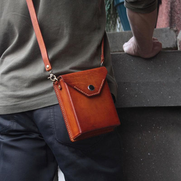 Handmade Leather Mens Box Bag Small Shoulder Bag Messenger Bag for Men