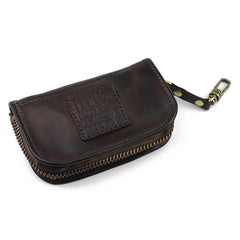 Vintage Brown Leather Men's Car Key Wallet Black Key Zipper Wallet For Men - imessengerbags