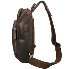 Vintage Brown Leather Men's One Shoulder Backpack Chest Bag Sling Crossbody Pack For Men - imessengerbags