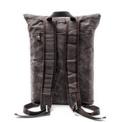 Waxed Canvas Leather Mens College Waterproof 15'' Computer Backpack Travel Backpack Hiking Bag for Men - imessengerbags