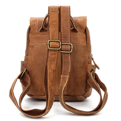 Brown Fashion Mens Leather 12-inch Small Computer Backpacks Laptop Backpacks School Backpack for men