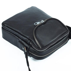 Black LEATHER MENS 8-inch Phone Small Vertical Side Bag Black COURIER BAG MESSENGER BAG FOR MEN