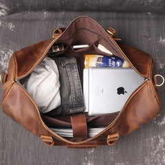 Cool Brown Leather Mens Overnight Bag Duffle Bag Travel Bag Weekender Bag for Men - imessengerbags