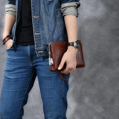 Cool Leather Mens Brown Business Clutch Bag Black Long Wallet For Men - imessengerbags