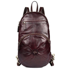 Brown Fashion Mens Leather 11-inches Large Backpacks Red Wine Travel Backpacks School Backpacks for men - imessengerbags