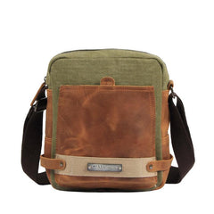 Coffee Canvas Leather Mens Side Bag Vertical Messenger Bags Army Green Canvas Courier Bag for Men