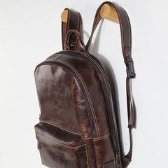 Genuine Leather Mens Cool Backpack Sling Bag Large Black Travel Bag Hiking Bag for men