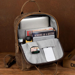 Cool Brown Mens Leather 15-inch Work Backpack Handbag Travel Backpack Computer Backpack for Men - imessengerbags