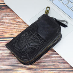 Vintage Embossed Brown Leather Men's Key Wallet Black Key Case Car Car Key Holder For Men - imessengerbags