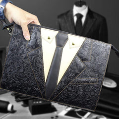 Handmade Leather Floral Tooled Mens Clutch Cool Slim Wallet Zipper Clutch Wristlet Wallet for Men - imessengerbags