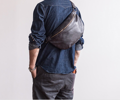 Genuine Leather Mens Cool Chest Bag Sling Bag Crossbody Bag Travel Bag Hiking Bag for men