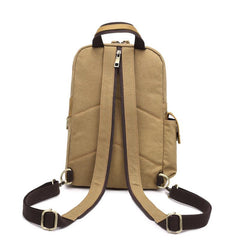 Canvas Leather Mens Mini Sling Bag Khaki Backpack One Shoulder Bag Green Chest Bag for Men - imessengerbags