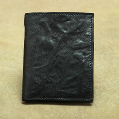 Vintage Brown Leather Men's Bifold Small Wallet Black Slim Vertical billfold Wallet For Men - imessengerbags