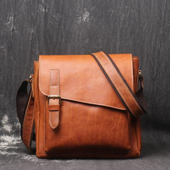 Vintage Leather Men's Small Side Bag Vertical Messenger Bag Shoulder Bag For Men