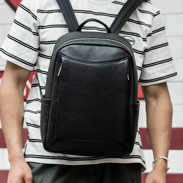 Cool Black Mens Leather Backpacks Travel Backpack 14-inch Laptop Backpack for men - imessengerbags