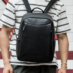Cool Black Mens Leather Backpacks Travel Backpack 14-inch Laptop Backpack for men - imessengerbags