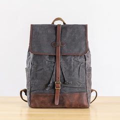 Gray Waxed Canvas Mens Large 15'' Laptop Backpack College Backpack Hiking Backpack for Men - imessengerbags
