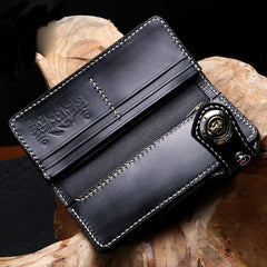 Handmade Leather Mens Chain Biker Wallet Cool Leather Wallet Long Phone Wallets for Men - imessengerbags