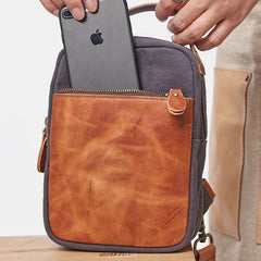 Cool Gray Canvas Leather Mens Sling Bag Chest Bag One Shoulder Pack for men - imessengerbags