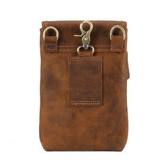 Cool Brown Leather Mens Belt Pouch Mini Shoulder Bag Belt Bags For Men
