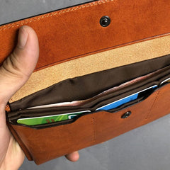Handmade Leather Mens Cool Wallet Long Leather Wallet Clutch Wristlet Wallet for Men Women - imessengerbags