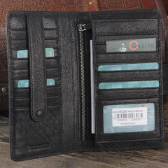 Genuine Leather Mens Cool Long Leather Wallet Cards Clutch Wristlet Wallet for Men - imessengerbags