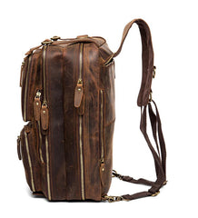 Cool Coffee Leather 15 inches Large Satchel BackPack Travel BackPack School BackPack for Men - imessengerbags