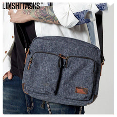 Fashion Oxford Cloth Leather Mens Ancient Red Side Bag Messenger Bags Ancient Gray Oxford Cloth Courier Bag for Men - imessengerbags