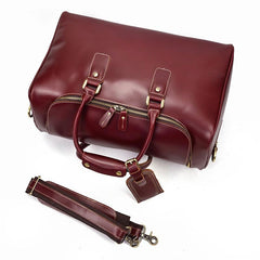 Classy Red Leather Men Barrel Overnight Bags Doctor Bag Travel Bags Weekender Bags For Men