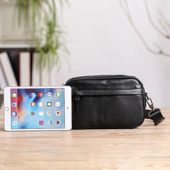 MIni Black Leather MENS Side Bag Black Small Leather Messenger Bag Courier Bag For Men - imessengerbags