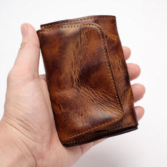 Black Handmade Leather Mens Coin Purse Small Wallet billfold Wallet Card Wallet For Men - imessengerbags