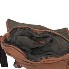 Khaki Canvas Leather Mens Coffee Side Bag Messenger Bag Khaki Canvas Courier Bag for Men - imessengerbags