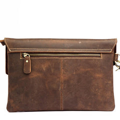 Dark Brown Vintage Leather Wristlet Bag Mens Tablet Bag Handy File Bag Clutch Bag For Men - imessengerbags