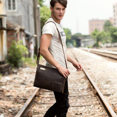 Fashion Black Mens Leather 10 inches Mens Gray Messenger Bag Brown Courier Bag Clutch Bag for Men