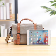 Canvas Leather Mens Womens Small Side Bag Green Courier Bag Messenger Bag for Men - imessengerbags