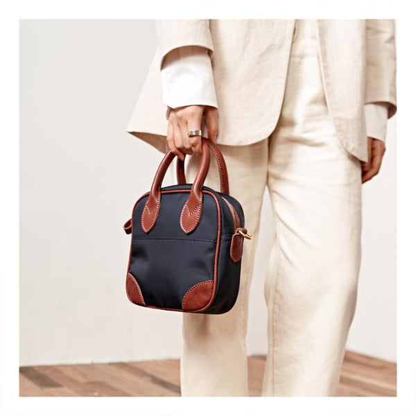 Fashion Nylon Leather Mens Womens Black Small Square Side Bag Messenger Bags Small Handbag for Men Women - imessengerbags