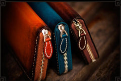 Handmade Leather Mens Cool Long Leather Wallet Zipper Clutch Wallet for Men