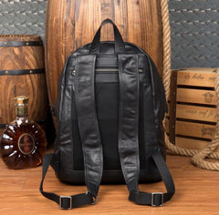 Fashion Black Mens Leather 13-inch Computer Backpacks Cool Travel Backpacks School Backpacks for men - imessengerbags