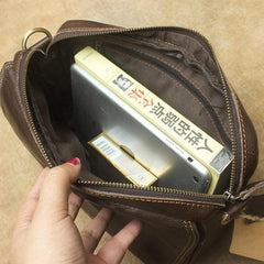 Vintage Leather Mens Dark Brown Small Messenger Bag Shoulder Bags Side Bag for Men - imessengerbags