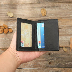 Black Braided Leather Mens Small Wallets Bifold Slim Front Pocket Wallet Card Holder for Men - imessengerbags
