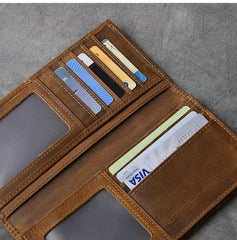 Vintage Brown Leather Mens Bifold Long Wallet Long Bifold Card Wallet For Men - imessengerbags