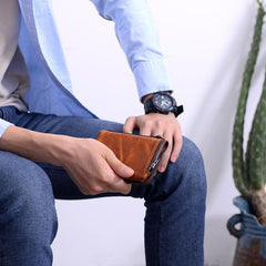 Cool Brown Leather Mens Bifold Small Wallets Black billfold Wallet Front Pocket Wallet For Men