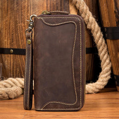 Cool Dark Brown Mens long Wallet Wristlet Wallet Clutch Wallet Yellow Brown Long Wallets for Men - imessengerbags