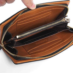 Handmade Leather Mens Cool Long Leather Wallet Bifold Clutch Wallet for Men - imessengerbags